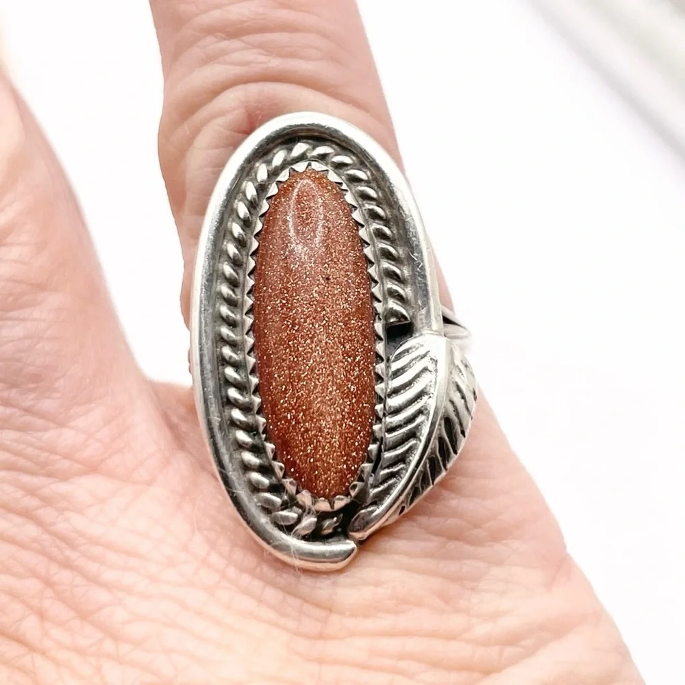 Size 6.5 Goldstone 925 Sterling silver ring - Picture 4 of 7